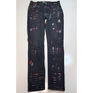 DASH American Design Painted Jeans 32x30 Black Red White Ripped Knee Skinny Bike